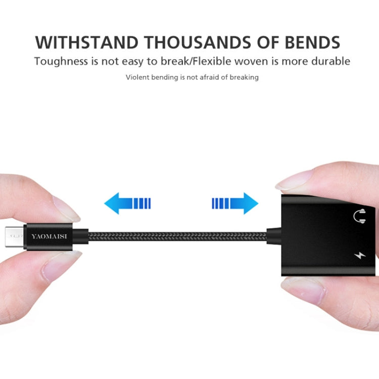 YAOMAISI Q17 12cm 2.4A Output 3.5mm Female + USB-C / Type-C Female to USB-C / Type-C Male Charge + Audio Adapter, For Galaxy S8 & S8 + / LG G6 / Huawei P10 & P10 Plus / Oneplus 5 / Xiaomi Mi6 & Max 2 and other Smartphones