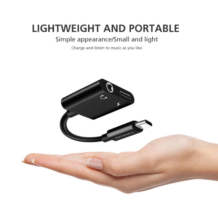 YAOMAISI Q17 12cm 2.4A Output 3.5mm Female + USB-C / Type-C Female to USB-C / Type-C Male Charge + Audio Adapter, For Galaxy S8 & S8 + / LG G6 / Huawei P10 & P10 Plus / Oneplus 5 / Xiaomi Mi6 & Max 2 and other Smartphones