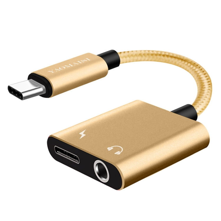 YAOMAISI Q17 12cm 2.4A Output 3.5mm Female + USB-C / Type-C Female to USB-C / Type-C Male Charge + Audio Adapter, For Galaxy S8 & S8 + / LG G6 / Huawei P10 & P10 Plus / Oneplus 5 / Xiaomi Mi6 & Max 2 and other Smartphones