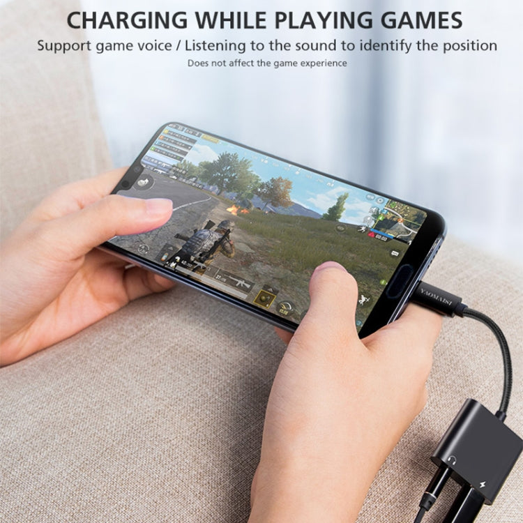 YAOMAISI Q17 12cm 2.4A Output 3.5mm Female + USB-C / Type-C Female to USB-C / Type-C Male Charge + Audio Adapter, For Galaxy S8 & S8 + / LG G6 / Huawei P10 & P10 Plus / Oneplus 5 / Xiaomi Mi6 & Max 2 and other Smartphones