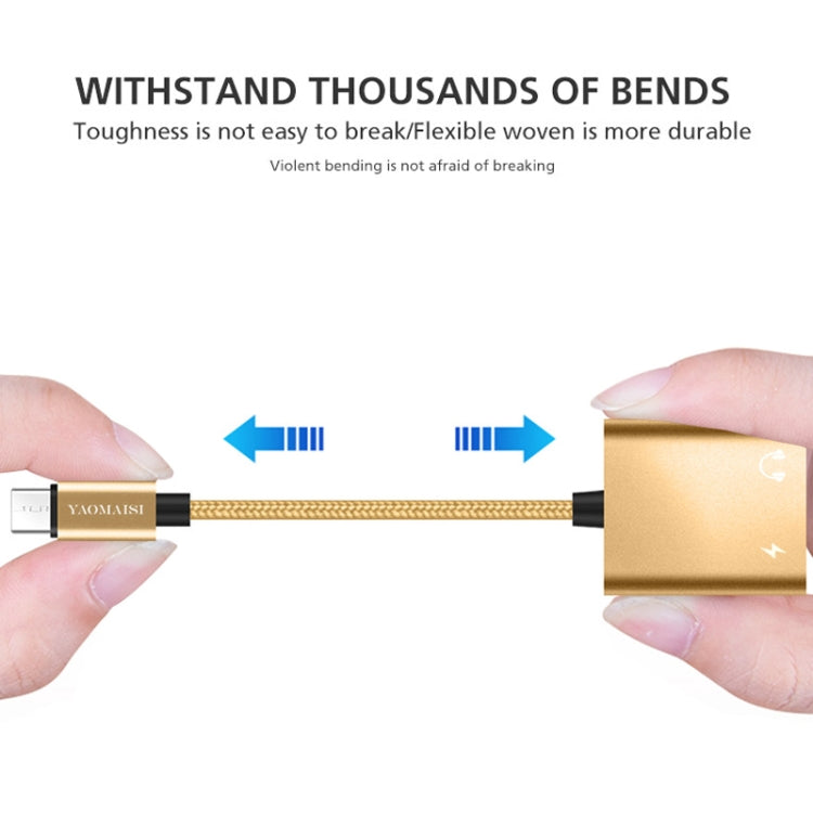YAOMAISI Q17 12cm 2.4A Output 3.5mm Female + USB-C / Type-C Female to USB-C / Type-C Male Charge + Audio Adapter, For Galaxy S8 & S8 + / LG G6 / Huawei P10 & P10 Plus / Oneplus 5 / Xiaomi Mi6 & Max 2 and other Smartphones