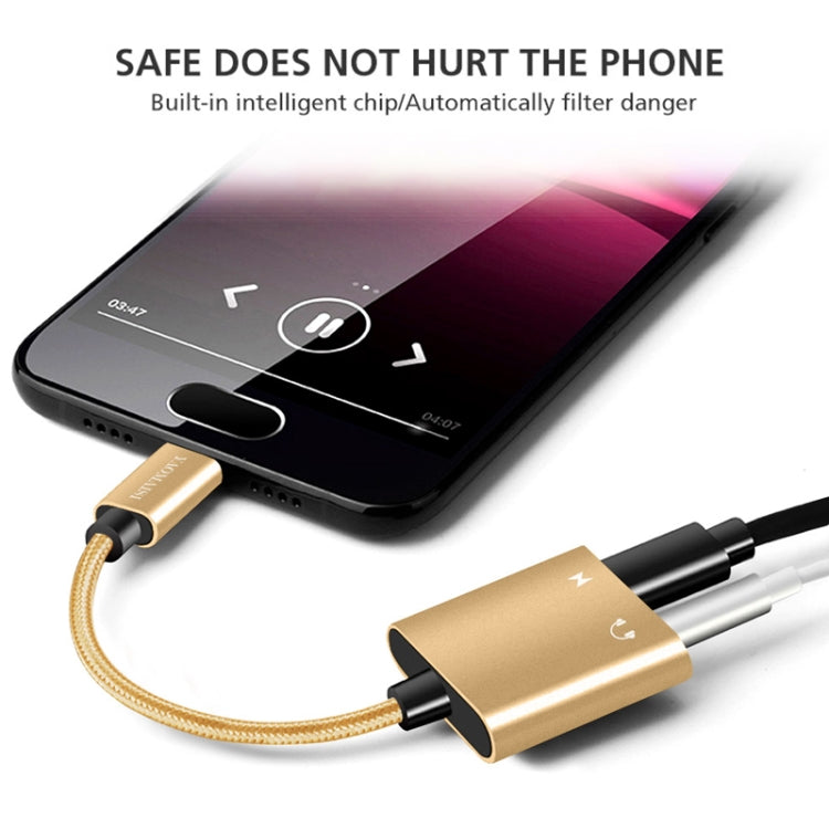 YAOMAISI Q17 12cm 2.4A Output 3.5mm Female + USB-C / Type-C Female to USB-C / Type-C Male Charge + Audio Adapter, For Galaxy S8 & S8 + / LG G6 / Huawei P10 & P10 Plus / Oneplus 5 / Xiaomi Mi6 & Max 2 and other Smartphones