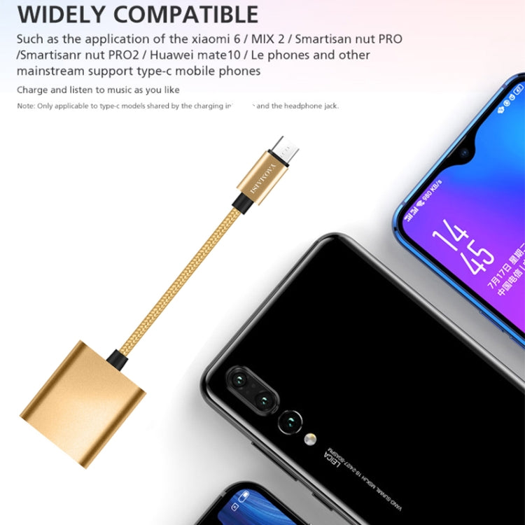 YAOMAISI Q17 12cm 2.4A Output 3.5mm Female + USB-C / Type-C Female to USB-C / Type-C Male Charge + Audio Adapter, For Galaxy S8 & S8 + / LG G6 / Huawei P10 & P10 Plus / Oneplus 5 / Xiaomi Mi6 & Max 2 and other Smartphones