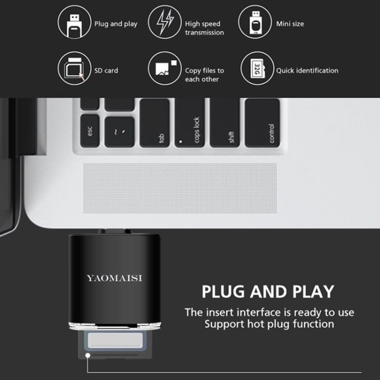 YAOMAISI Q23 SD Card + TF Card to Type-C Zinc Alloy Memory Card Reader (Black)