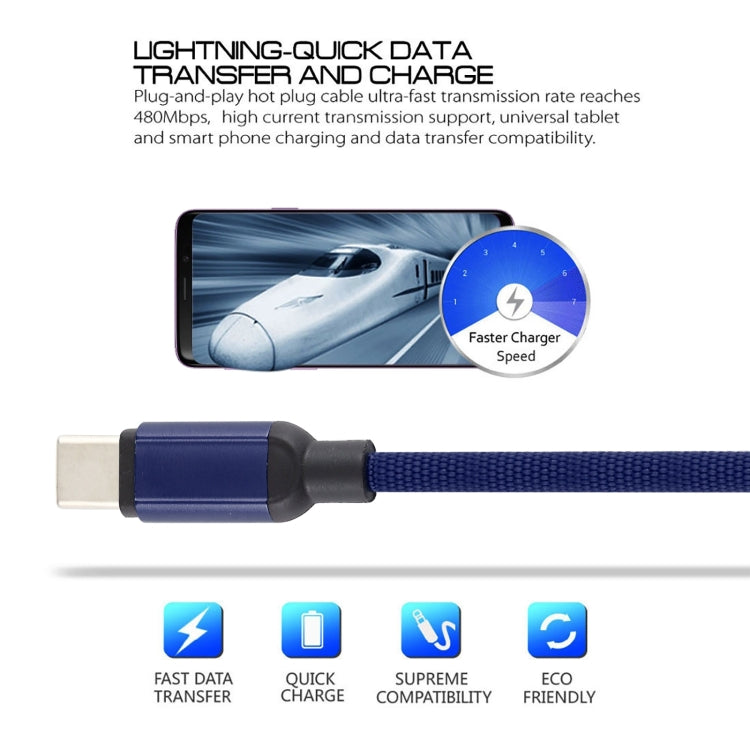 3A USB to USB-C / Type-C Braided Data Cable, Cable Length: 1m