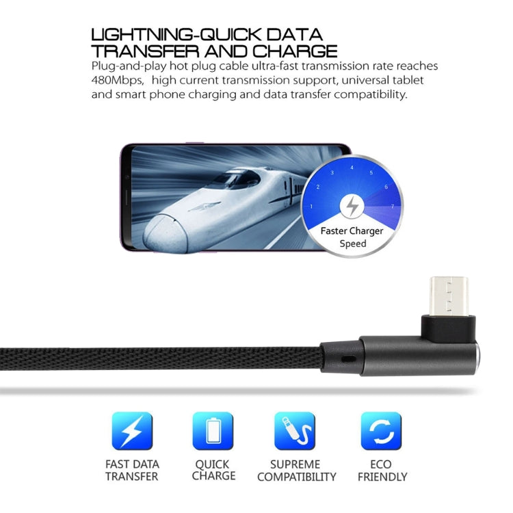 2A USB Elbow to Micro USB Elbow Braided Data Cable, Cable Length: 1m (Black)