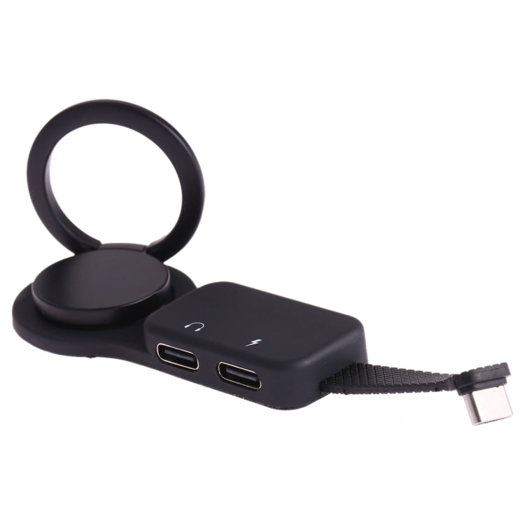 5V 3A Dual USB-C Digital Ring Holder Audio Adapter (Black)