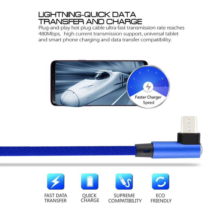 2A USB Elbow to Micro USB Elbow Braided Data Cable, Cable Length: 2m