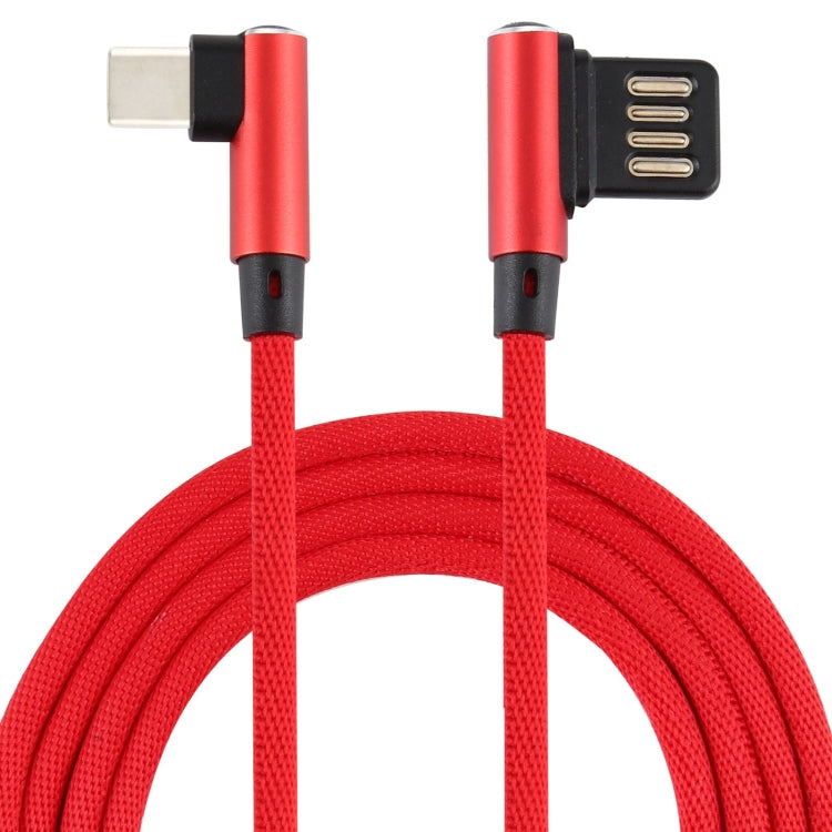 2A USB Elbow to USB-C / Type-C Elbow Braided Data Cable, Cable Length: 3m(Red)