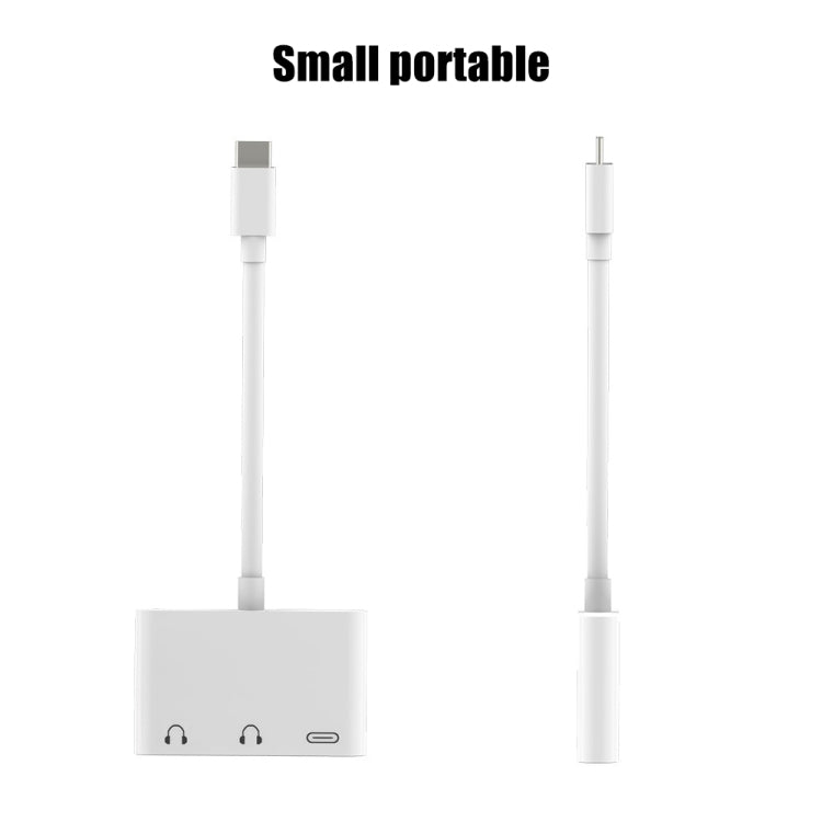 3 in 1 USB-C + 3.5mm + 3.5mm to USB-C Digital Charge Audio Adapter (White)