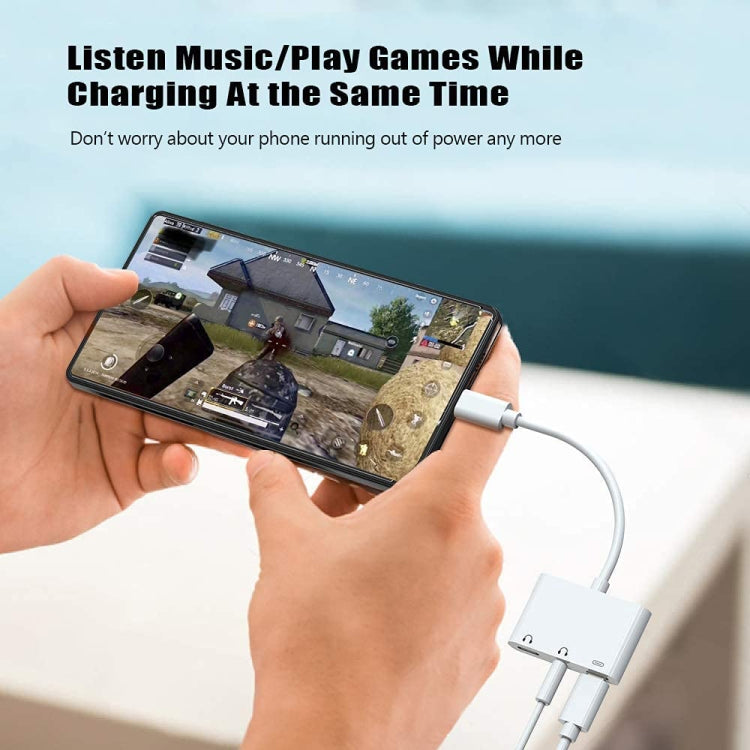 3 in 1 USB-C + 3.5mm + 3.5mm to USB-C Digital Charge Audio Adapter (White)