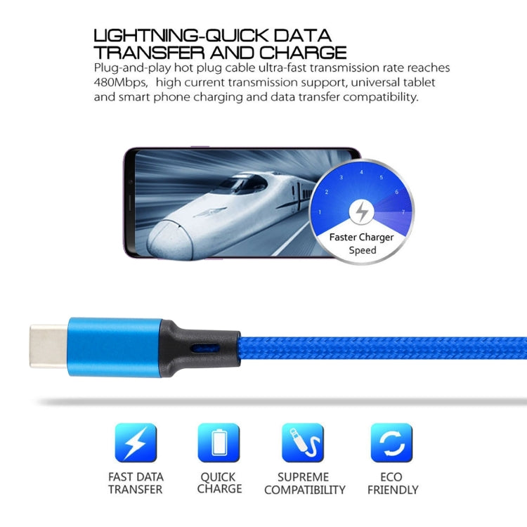2A USB to USB-C / Type-C Braided Data Cable, Cable Length: 1m