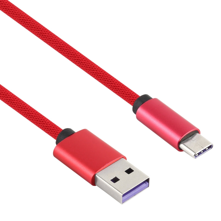 5A USB to USB-C / Type-C Super Fast Charging Braided Data Cable, Cable Length: 1.2m (Red)