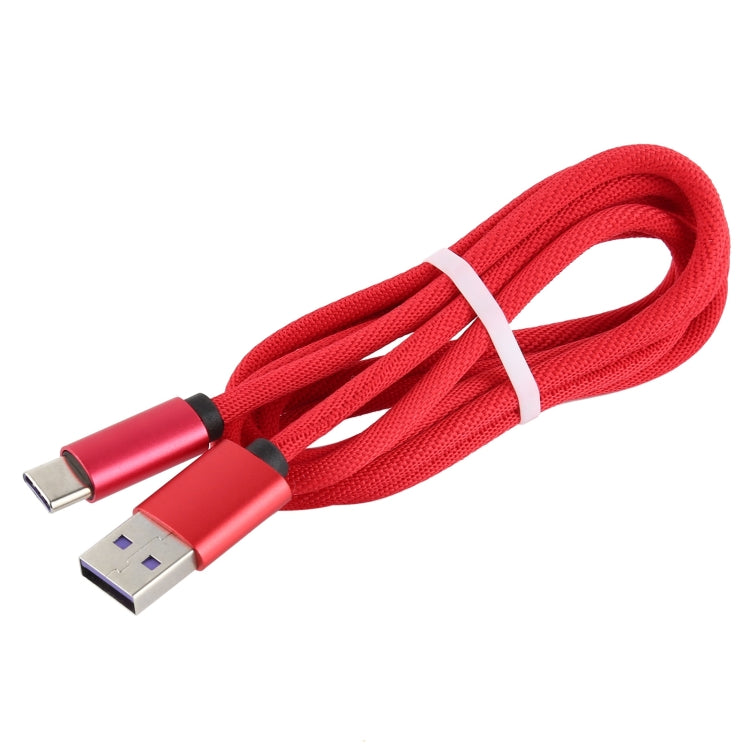 5A USB to USB-C / Type-C Super Fast Charging Braided Data Cable, Cable Length: 1.2m (Red)