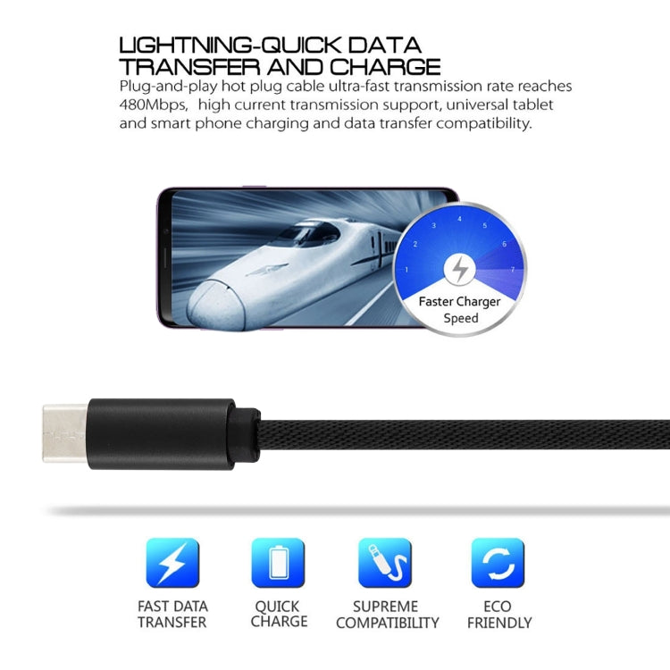 5A USB to USB-C / Type-C Super Fast Charging Braided Data Cable, Cable Length: 1m (Black)