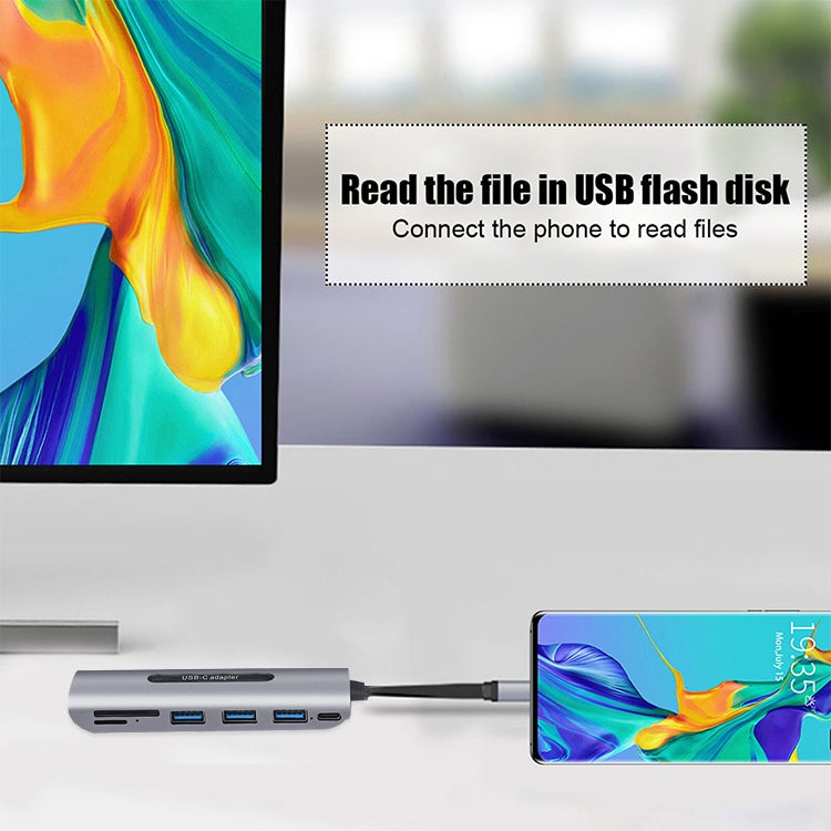 V157A 7 in 1 USB-C / Type-C to PD + USB 3.0 x 3 + SD + TF + HDMI Ports HUB Docking Station & Cardreader