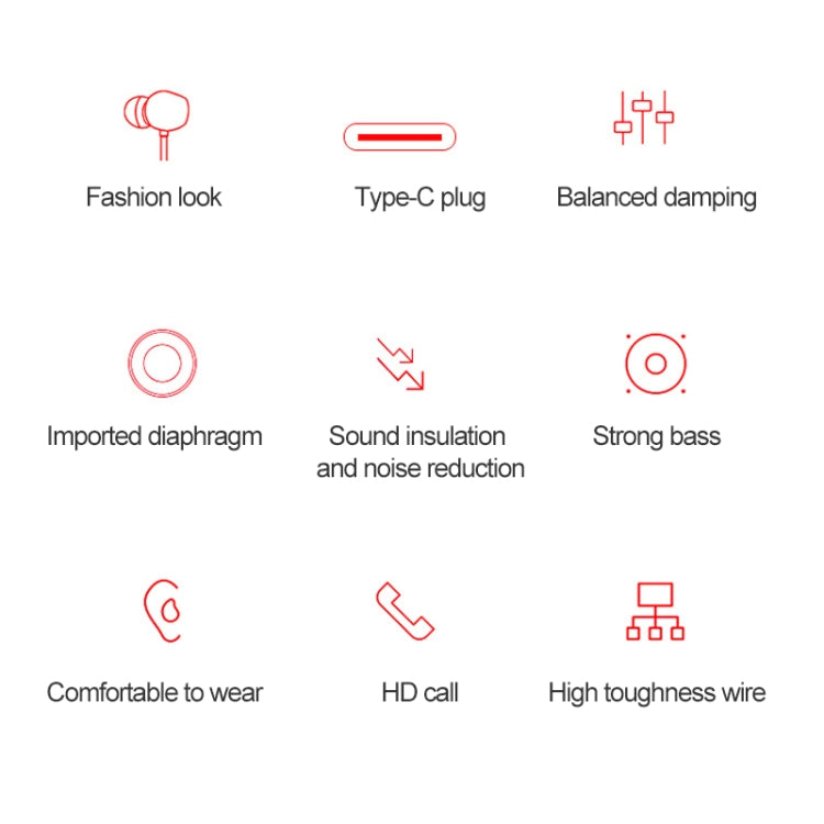 8163 USB-C / Type-C Interface Mega Bass In Ear Wired Earphone with Mic