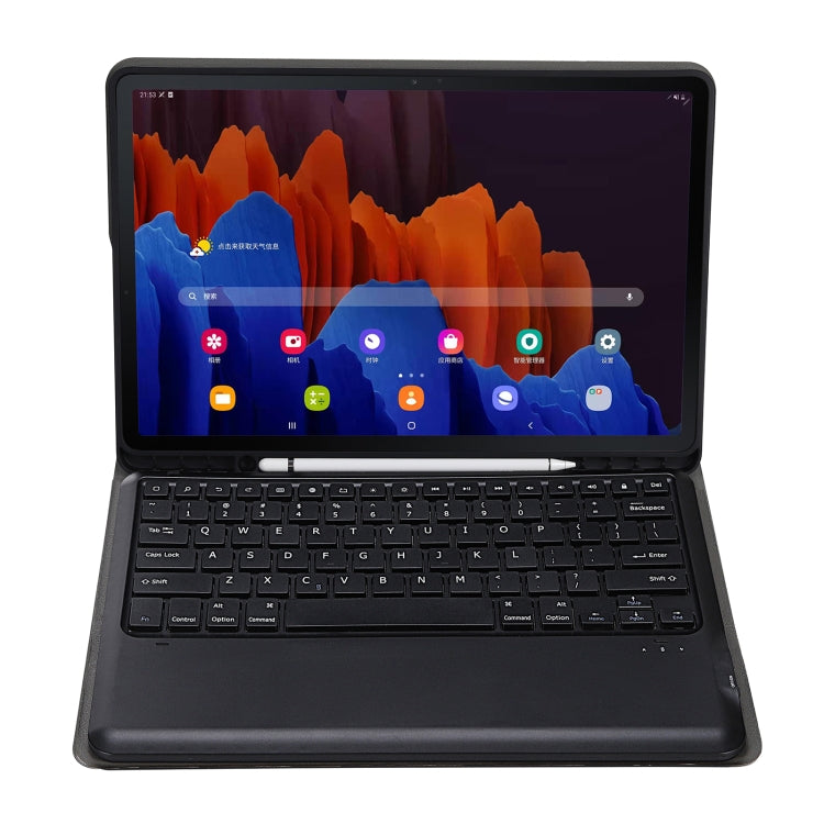 A970B Detachable Bluetooth Keyboard Ultrathin Horizontal Flip Leather Tablet Case with Pen Slot for Samsung Galaxy Tab S7 FE T730 / T736 / S7+ T970 / T975 / T976