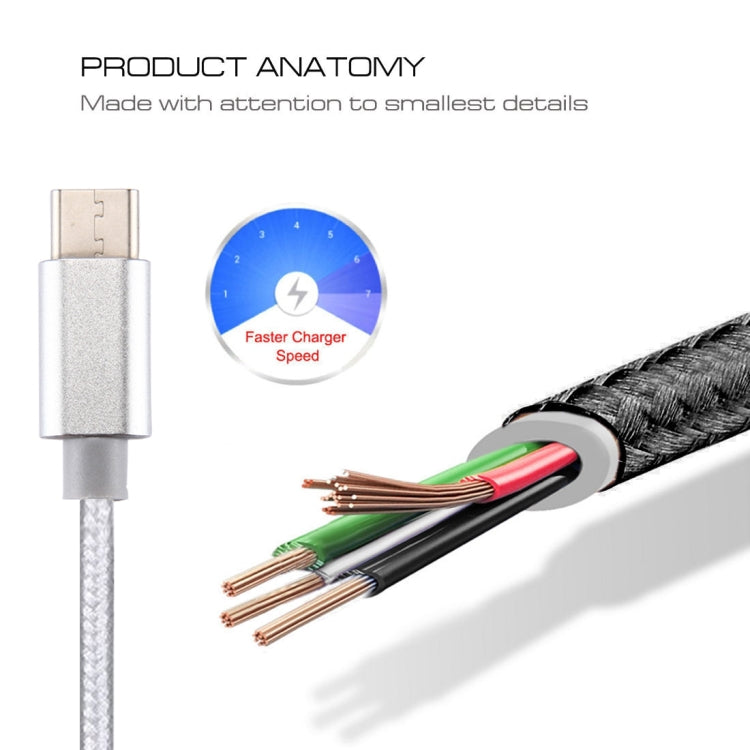 Knit Texture USB to USB-C / Type-C Data Sync Charging Cable, Cable Length: 3m, 3A Total Output, 2A Transfer Data