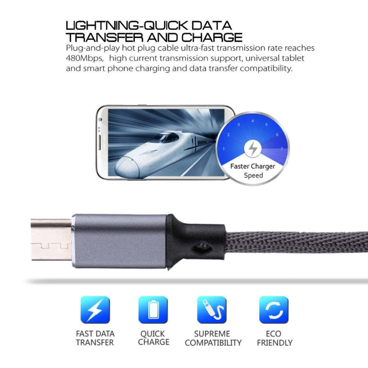 1m 2A Output USB to USB-C / Type-C Nylon Weave Style Data Sync Charging Cable