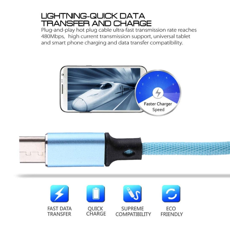 1m 2A Output USB to USB-C / Type-C Nylon Weave Style Data Sync Charging Cable