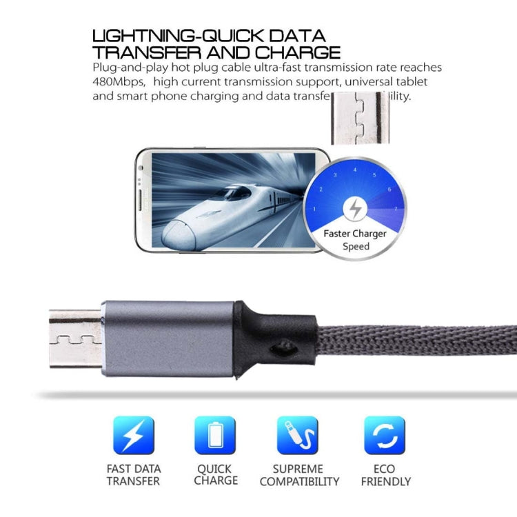 1m 2A Output USB to Micro USB Nylon Weave Style Data Sync Charging Cable, For