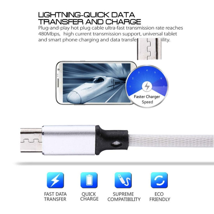 1m 2A Output USB to Micro USB Nylon Weave Style Data Sync Charging Cable, For