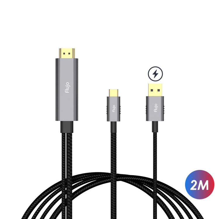 Flujo X30 USB-C / Type-C to 4K HDMI + USB 2.0 Charging Port Adapter Nylon Braided Cable, Cable Length: 2m