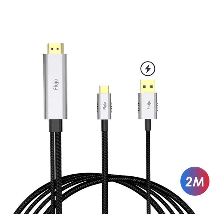 Flujo X30 USB-C / Type-C to 4K HDMI + USB 2.0 Charging Port Adapter Nylon Braided Cable, Cable Length: 2m