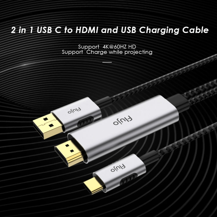 Flujo X30 USB-C / Type-C to 4K HDMI + USB 2.0 Charging Port Adapter Nylon Braided Cable, Cable Length: 2m