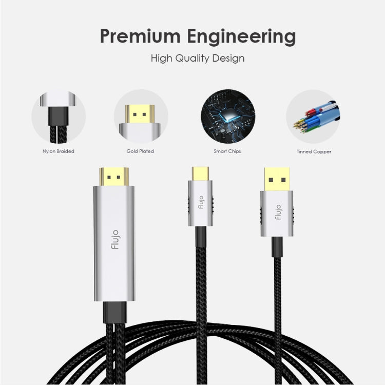 Flujo X30 USB-C / Type-C to 4K HDMI + USB 2.0 Charging Port Adapter Nylon Braided Cable, Cable Length: 2m