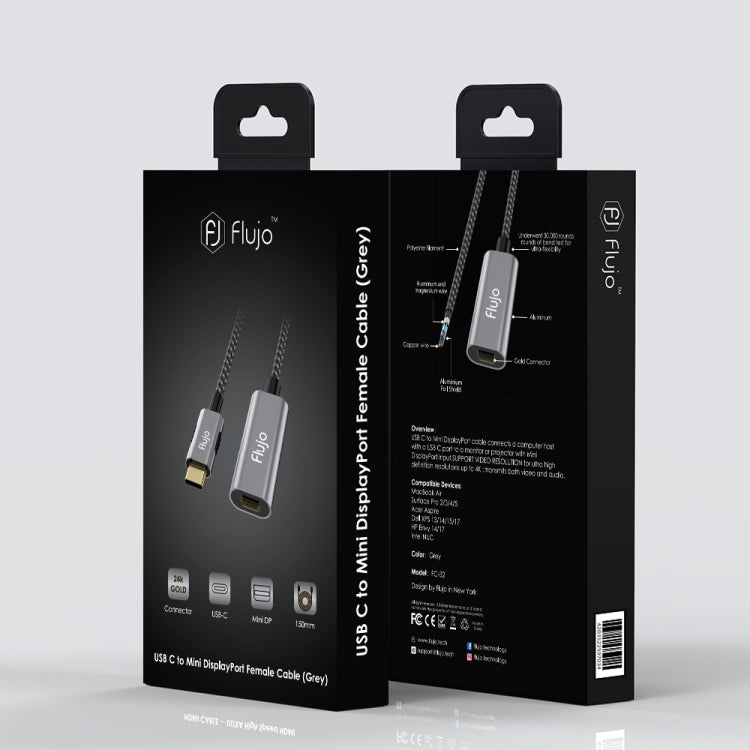 Flujo X32 USB-C / Type-C to Mini DP Female Adapter Nylon Braided Cable, Cable Length: 15cm