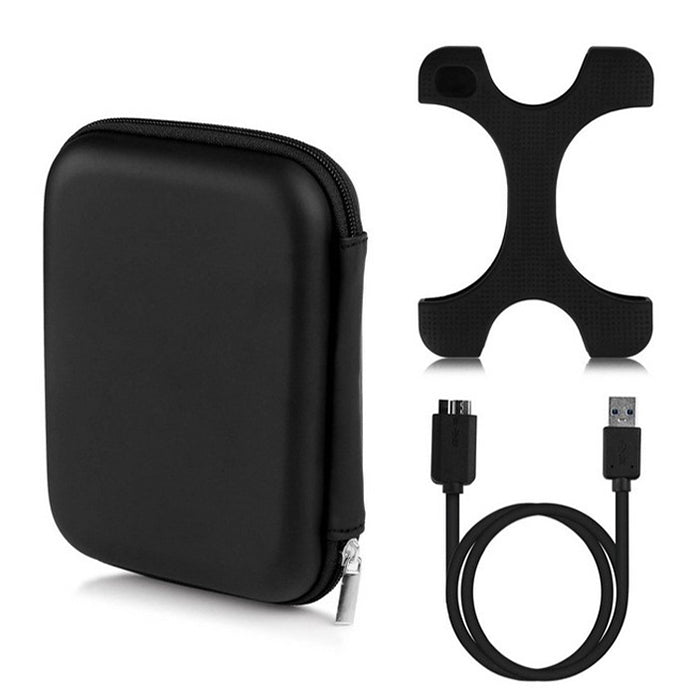 3 in 1 2.5 inch HDD Enclosure Storage Bag + Hard Disk Silicone Case + Micro B USB 3.0 Mobile Hard Disk Data Cable Kit(Black)