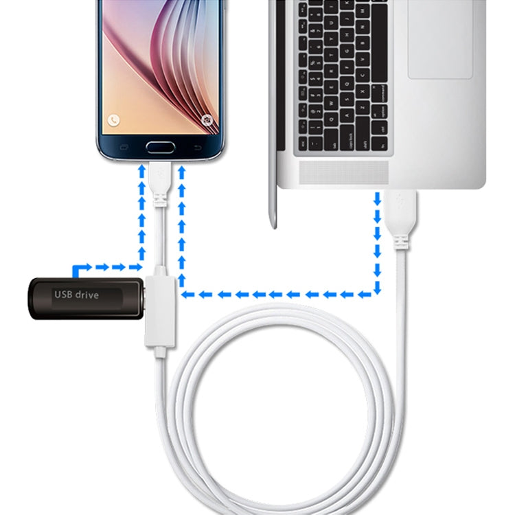OTG-Y-02 USB 2.0 Male to Micro USB Male + USB Female OTG Charging Data Cable for Android Phones / Tablets with OTG Function, Length: 1.1m (White)