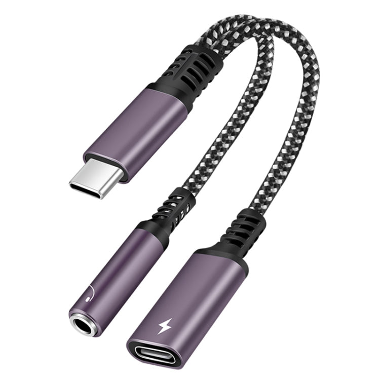 2 in 1 USB-C / Type-C Male to PD 60W USB-C / Type-C Charging + 3.5mm Audio Female Earphone Adapter