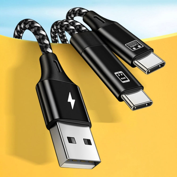 A02-CU Type-C / USB-C to Type-C / USB-C + USB OTG Nylon Braid Charging Cable, Length: 1.5m+1.2m