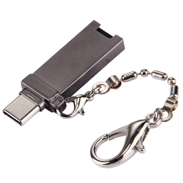 Mini Aluminum Alloy USB 2.0 Female to USB-C / Type-C Male Port Connector Adapter with Chain