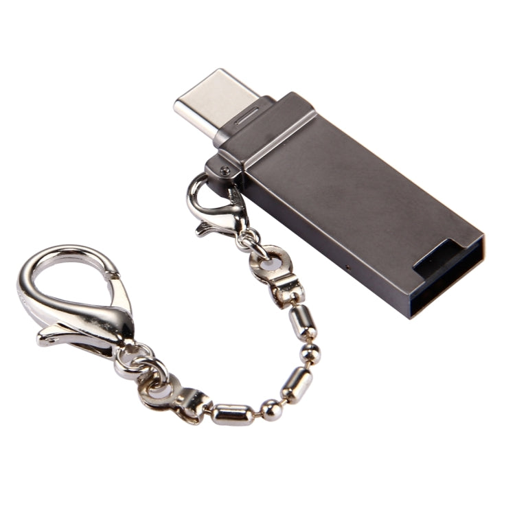 Mini Aluminum Alloy USB 2.0 Female to USB-C / Type-C Male Port Connector Adapter with Chain