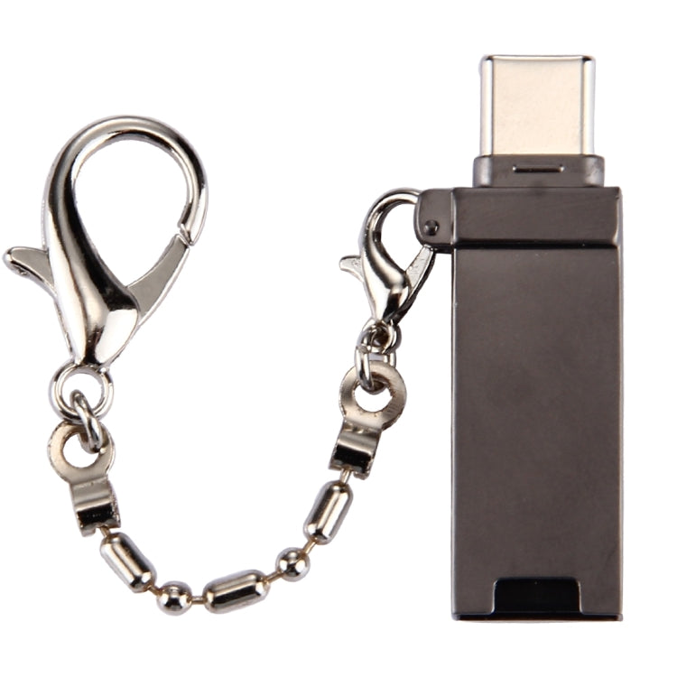 Mini Aluminum Alloy USB 2.0 Female to USB-C / Type-C Male Port Connector Adapter with Chain