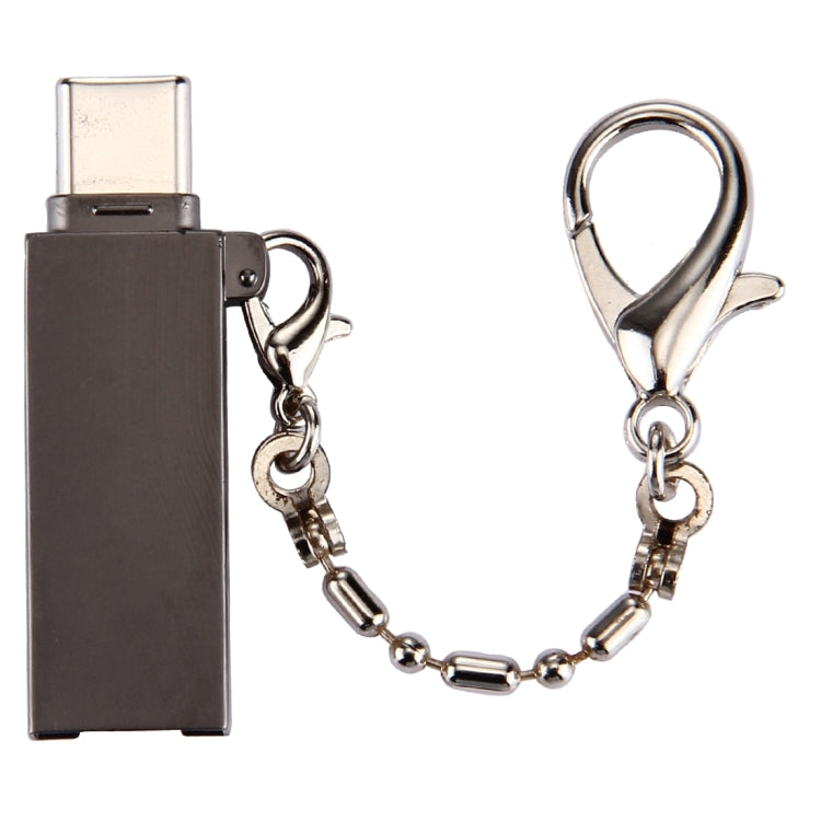 Mini Aluminum Alloy USB 2.0 Female to USB-C / Type-C Male Port Connector Adapter with Chain