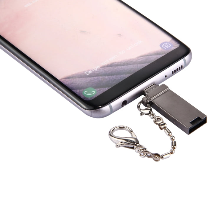 Mini Aluminum Alloy USB 2.0 Female to USB-C / Type-C Male Port Connector Adapter with Chain