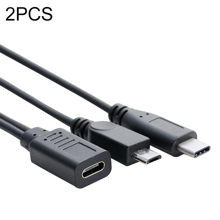 2 PCS USB-C / Type-C Female to Micro USB 5 Pin + USB-C / Type-C Male Data Cable, Cable Length: 30cm