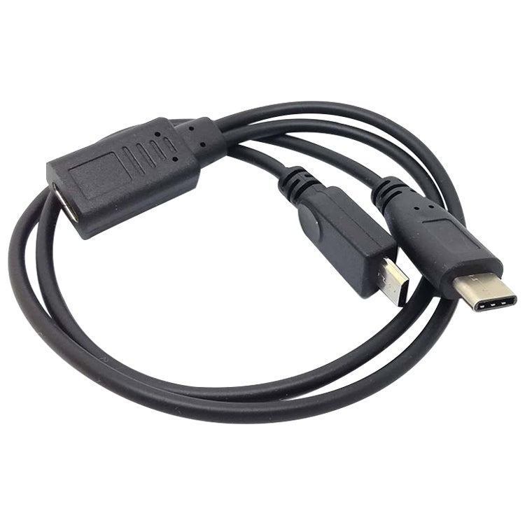 2 PCS USB-C / Type-C Female to Micro USB 5 Pin + USB-C / Type-C Male Data Cable, Cable Length: 30cm