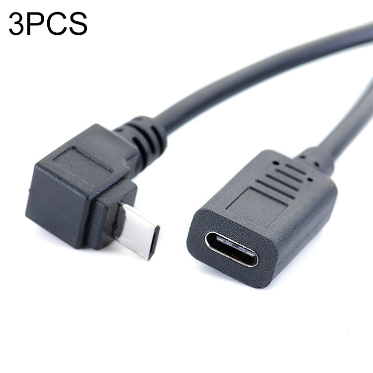 3 PCS LY-U3X097 Micro USB 5 Pin Lower Elbow Male to USB-C / Type-C Female Charging Data Cable, Cable Length: 27cm