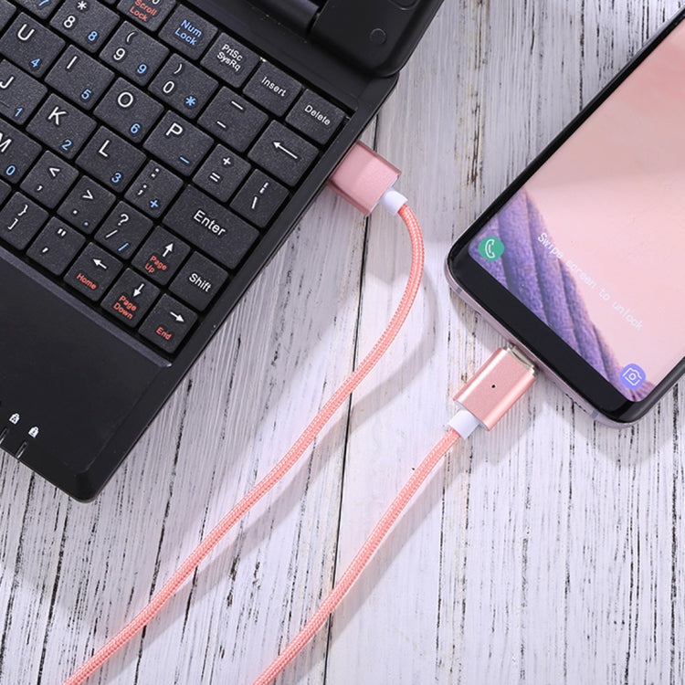 1m Weave Style 2A Magnetic USB-C / Type-C to USB Weave Style Data Sync Charging Cable with LED Indicator