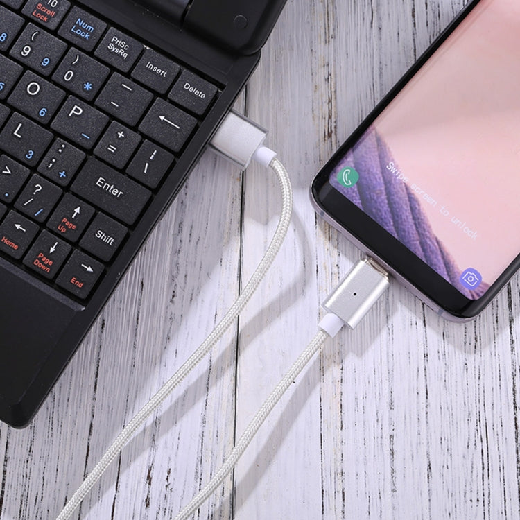 1m Weave Style 2A Magnetic USB-C / Type-C to USB Weave Style Data Sync Charging Cable with LED Indicator