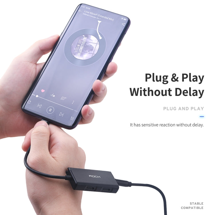 ROCK CA05 3 In 1 Type-C / USB-C Charging Audio Adapter Cable, Length: 18cm(Black)
