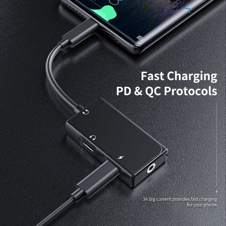 ROCK CA05 3 In 1 Type-C / USB-C Charging Audio Adapter Cable, Length: 18cm(Black)