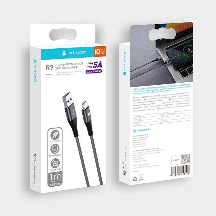 ROCK R9 5A Type-C / USB-C to USB Metal Sync Round Charging Cable, Length: 100cm (Tarnish)