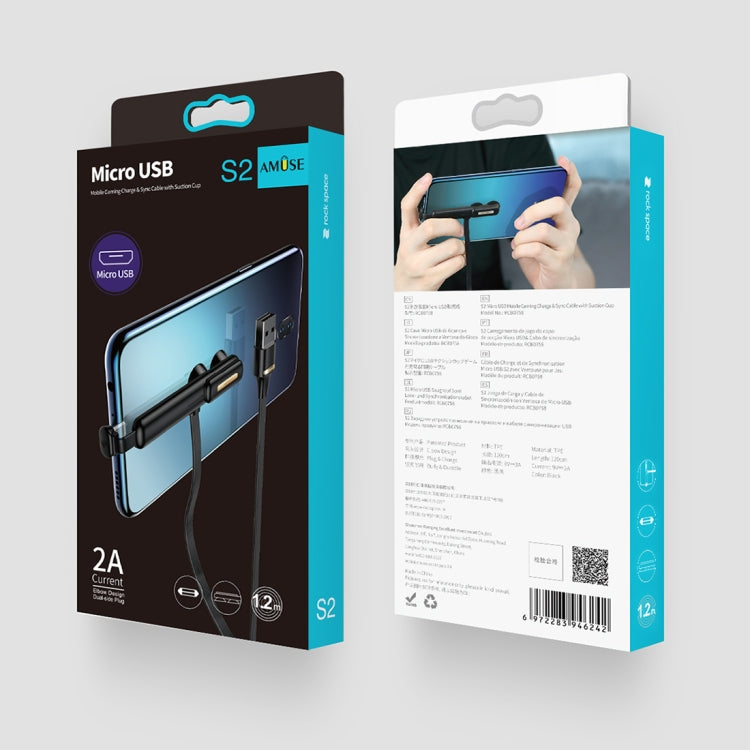 ROCK S2 2A Micro Double Suction Cup Design Gaming Charging Data Cable, Length: 120cm(Black)